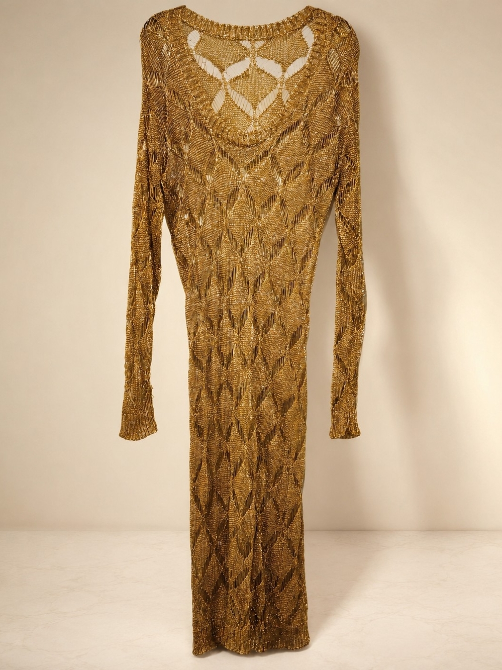 Fashion Nova Metallic Gold Long-Sleeve Maxi Knitted Dress Size3X - Picture 2 of 6